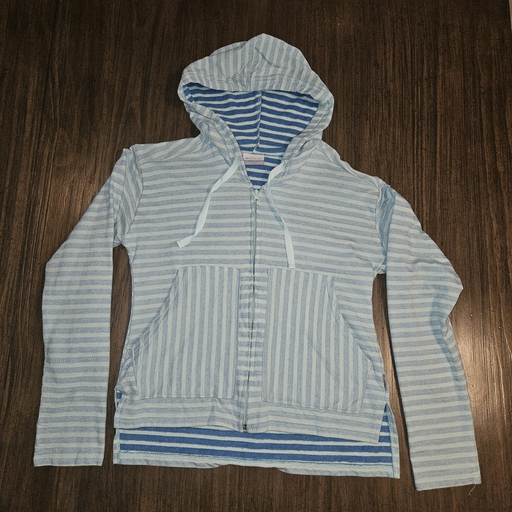 Columbia Striped Hoodie in Light Blue and White